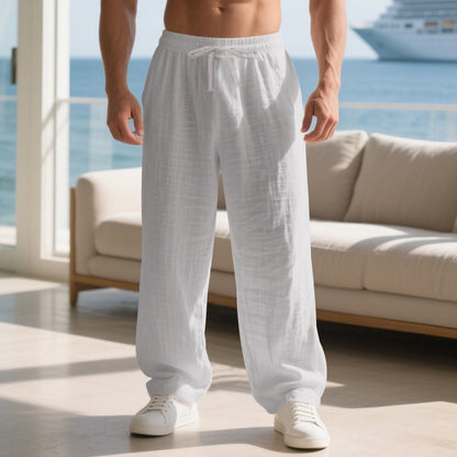 Men's relaxed linen trousers with elastic waistband and loose fit Skorter