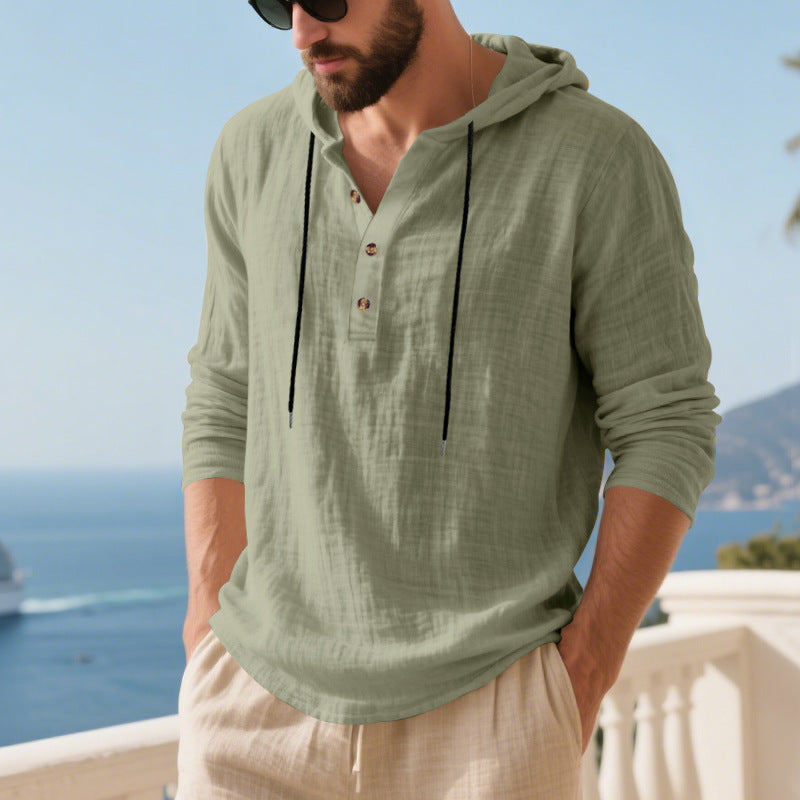 Men's casual hoodie shirt with button placket and breathable cotton blend Skorter