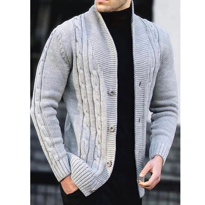 Men's Cardigan with Unique Cable Pattern and Practical Pockets Skorter