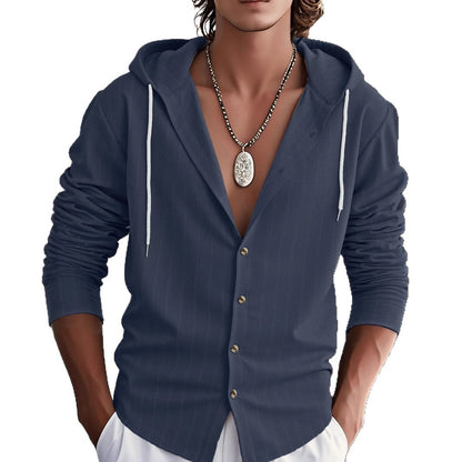 Men's stylish hooded shirt with fine stripes Skorter