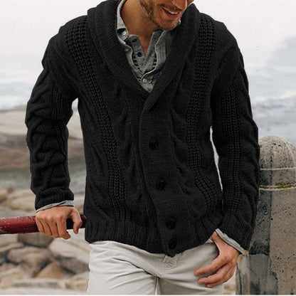 Men's Cardigan with Deep V-Neck and Cable Pattern Skorter