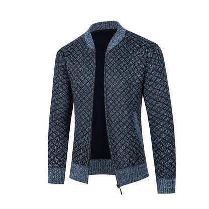 Men's cardigan with modern diamond pattern and zipper Skorter