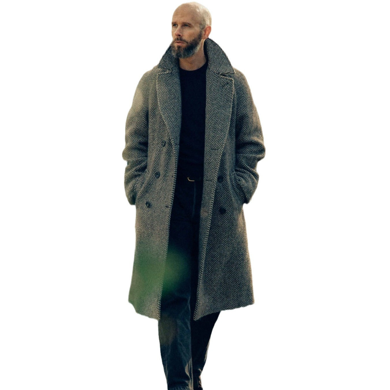 Men's wool coat with stylish herringbone pattern Skorter