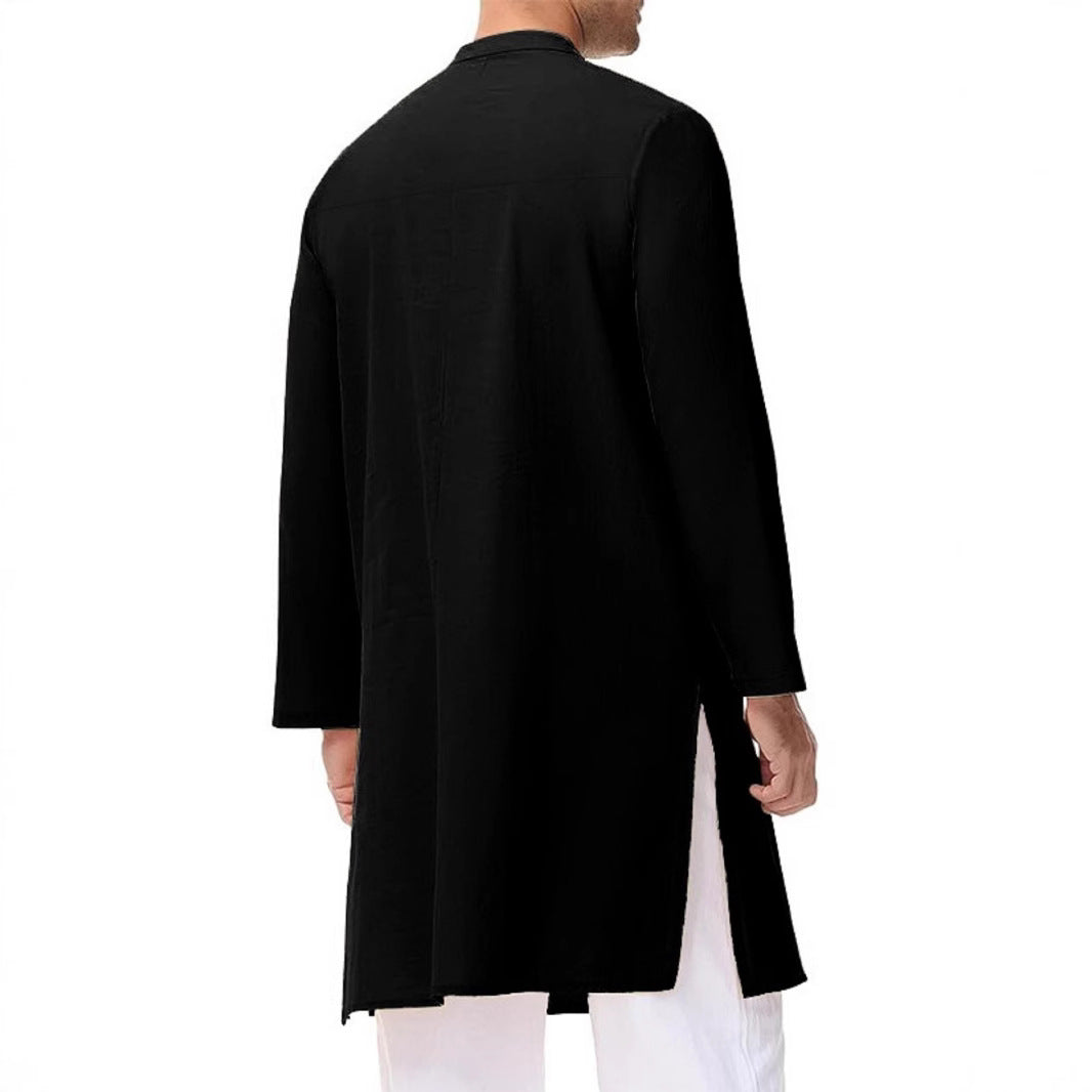 Men's Kurta with a Rising Collar and Decorative Wooden Buttons Skorter