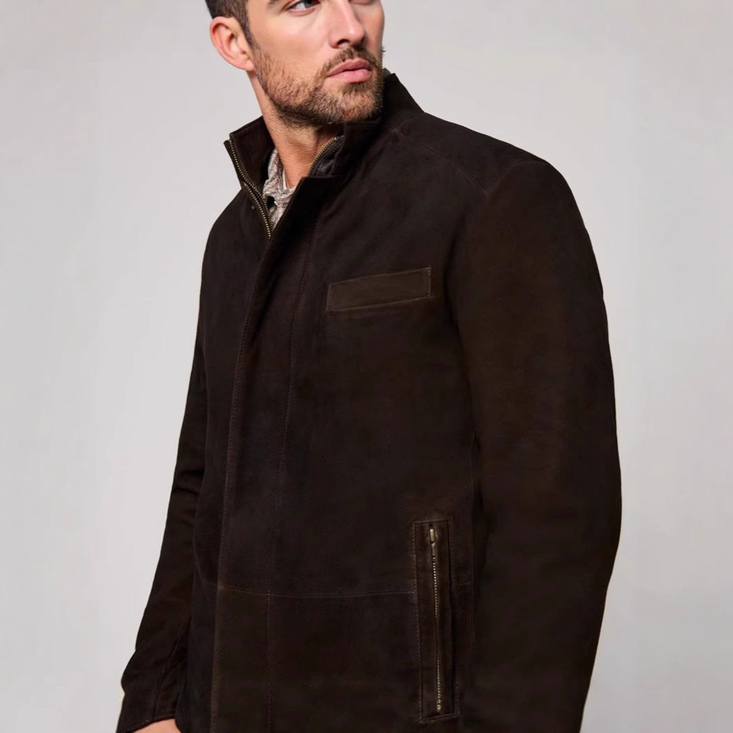 Men's suede jacket in classic cut with stand-up collar and practical pockets Skorter