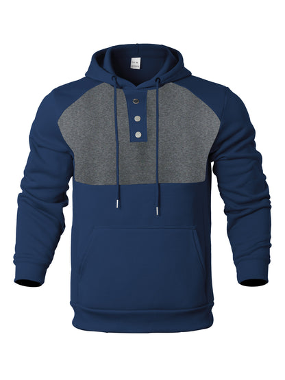 Men's stylish hoodie with contrasting color zone and practical button details Skorter