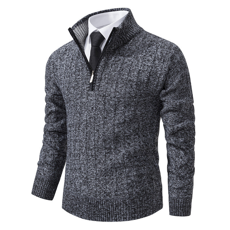 Men's stylish knitted sweater with zipper and high collar Skorter