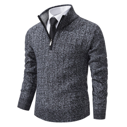 Men's stylish knitted sweater with zipper and high collar Skorter