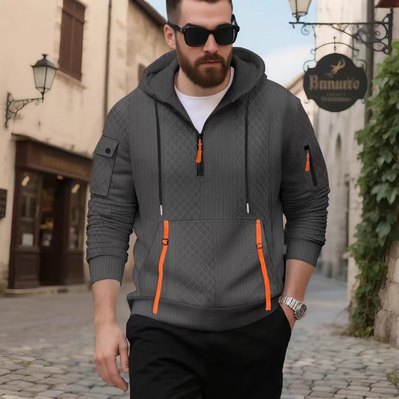Men's stylish hoodie with textured design and practical pockets Skorter