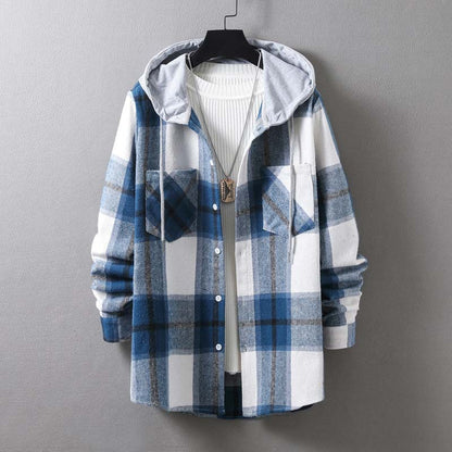 Men's casual check jacket with hood and functional pockets Skorter