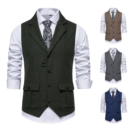 Men's suit vest in modern herringbone design with practical pockets Skorter