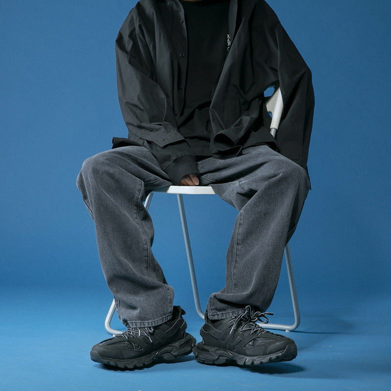 Men's loose vintage-style high-waisted denim jeans Skorter