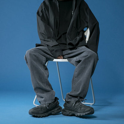 Men's loose vintage-style high-waisted denim jeans Skorter