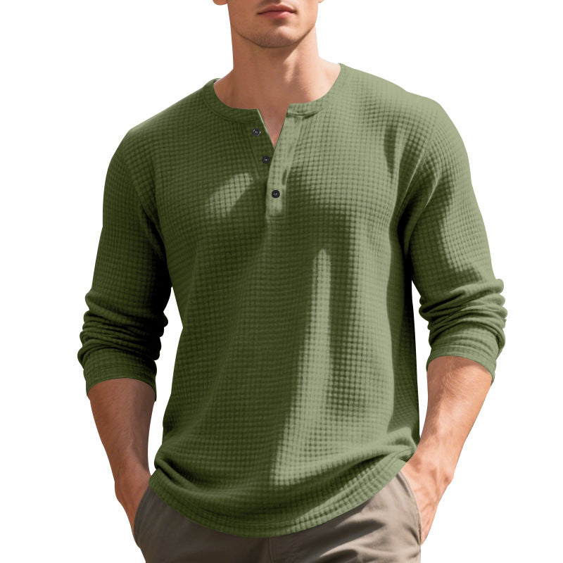 Men's Long Sleeve Shirt with Press Buttons and Textured Design Skorter