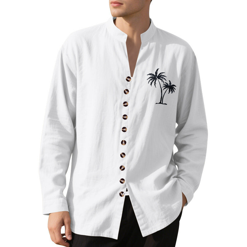 Men's long-sleeve shirt with embroidered palm motif and button placket Skorter