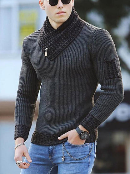 Men's sweater with modern asymmetric collar and textured design Skorter