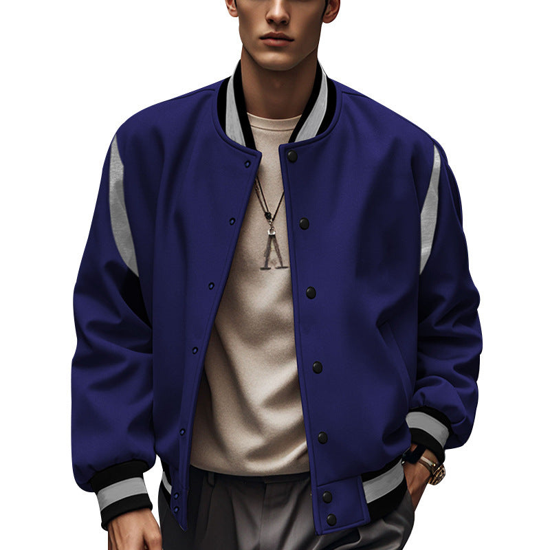 Men's sporty college jacket in retro style with contrast sleeves and snap button closure Skorter