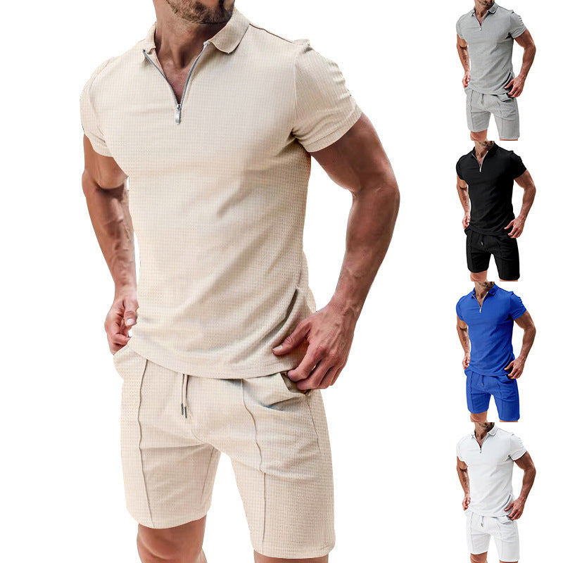 Men's sporty short-sleeve shirt with zipper and matching shorts Skorter