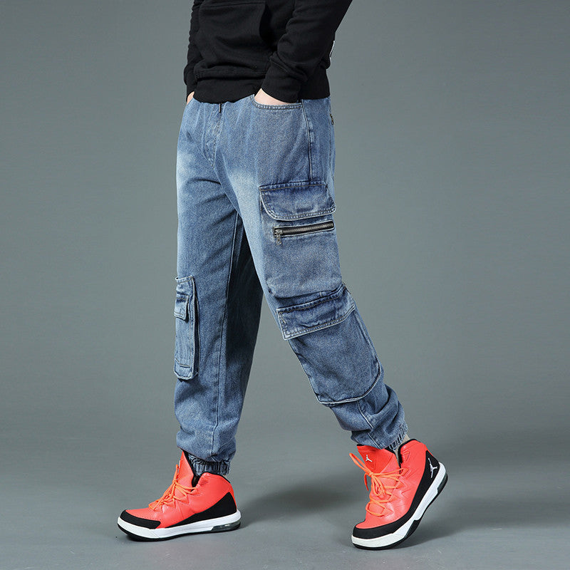 Herr cargojeans med multifunktionella fickor Skorter