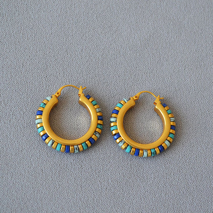 Skorter | Brass Gold Plated Vintage Turquoise Pearl Statement Earrings