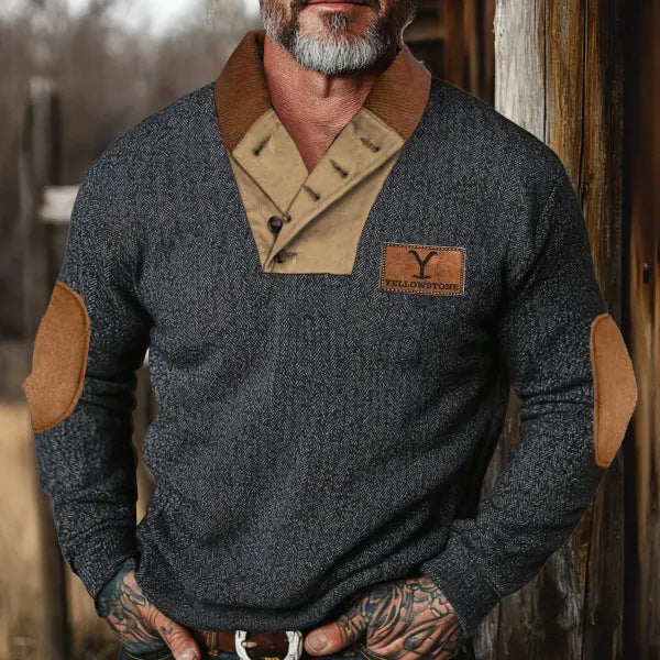 Men's stylish sweater with contrast collar and elbow patches Skorter
