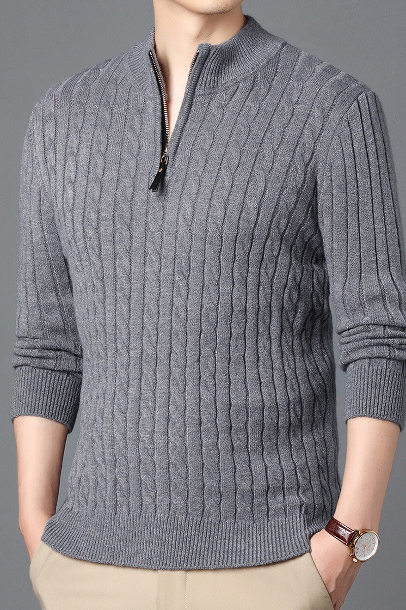 Men's High-Quality Knit Sweater with Modern Zipper and Detailed Texture Skorter