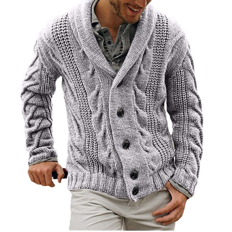 Men's Cardigan with Deep V-Neck and Cable Pattern Skorter