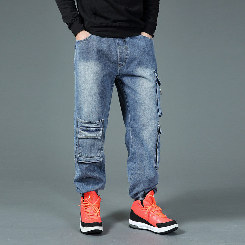 Herr cargojeans med multifunktionella fickor Skorter