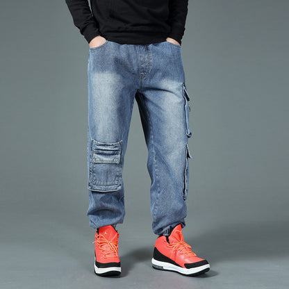 Herr cargojeans med multifunktionella fickor Skorter