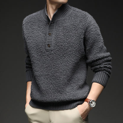 Men's sweater with textured surface and practical button closure Skorter