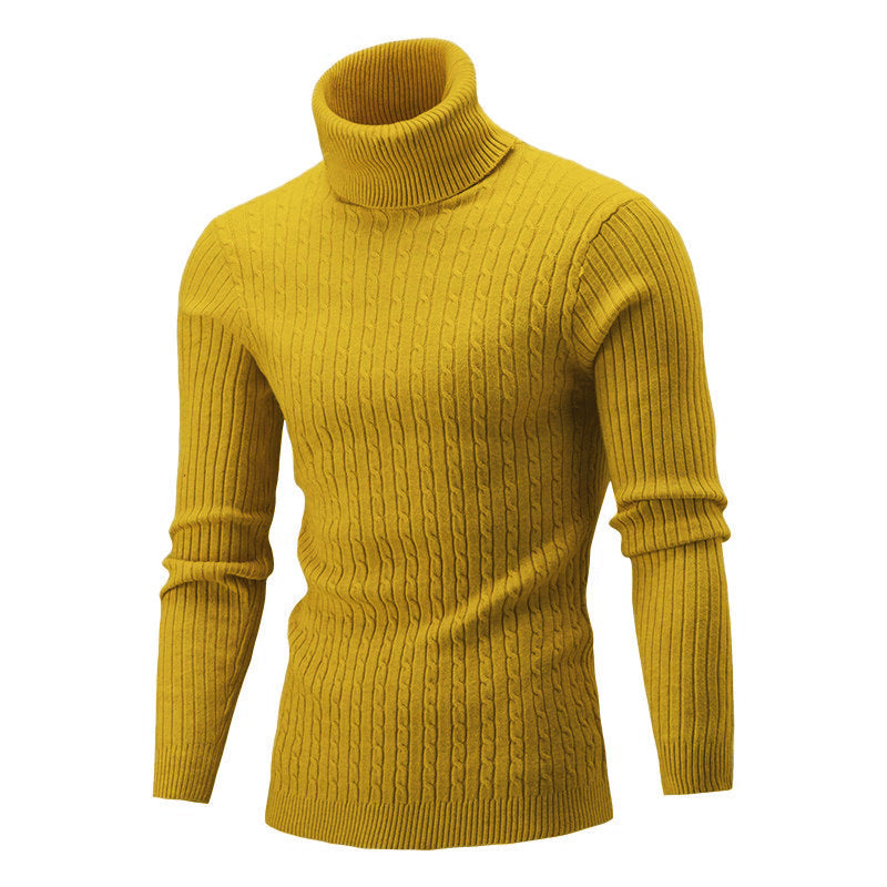 Men's Elegant Knit Sweater with Stand-Up Collar and Fine Cable Knit Pattern Skorter