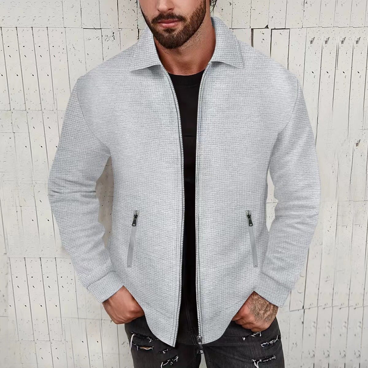 Men's stylish cardigan with textured design and side pockets Skorter