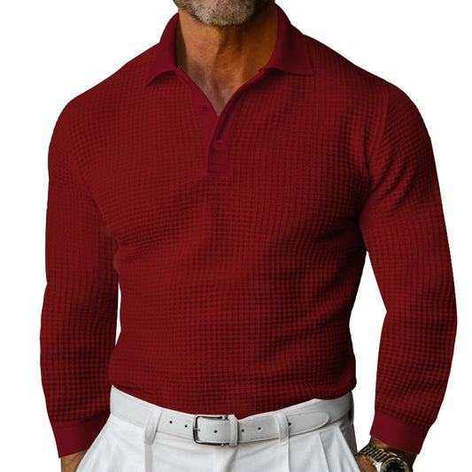 Men's Luxurious Long Sleeve Polo Shirt with Textured Design and Modern Details Skorter