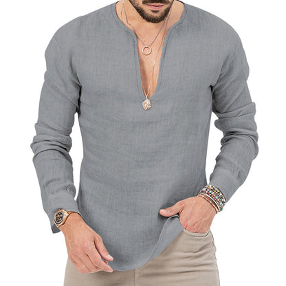 Herrskjorta i luftig linne med djup V-ringning och avslappnad passform Skorter