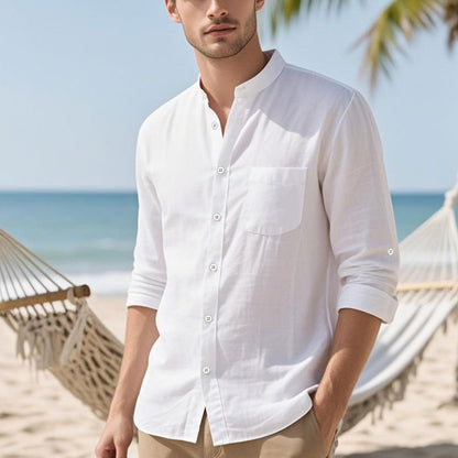 Men's shirt in elegant Henley style with textured cotton Skorter