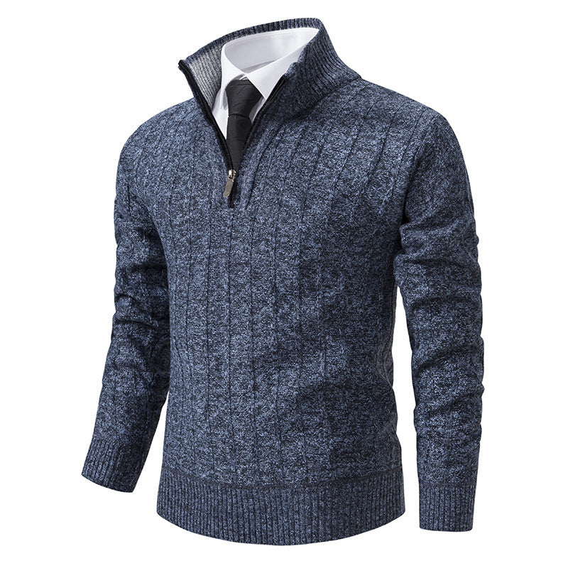 Men's stylish knitted sweater with zipper and high collar Skorter