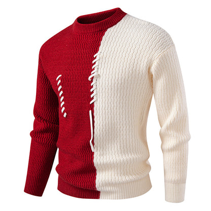 Men's chunky knit sweater with asymmetric pattern and decorative detail Skorter