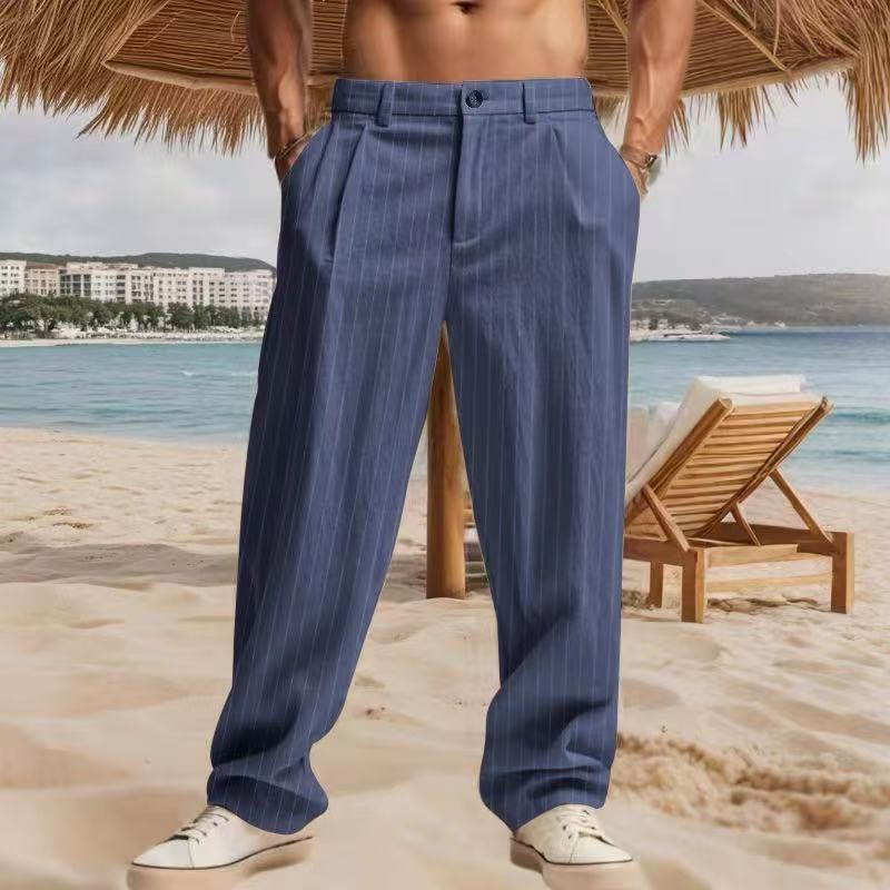 Men's timeless striped summer pants with practical side pockets and a loose fit Skorter