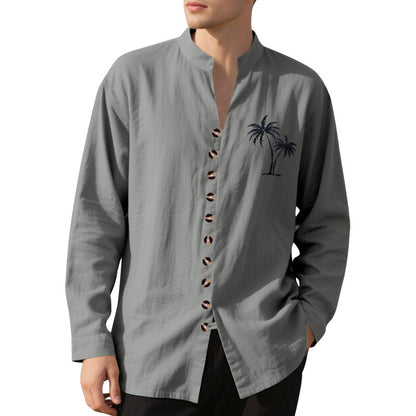 Men's long-sleeve shirt with embroidered palm motif and button placket Skorter
