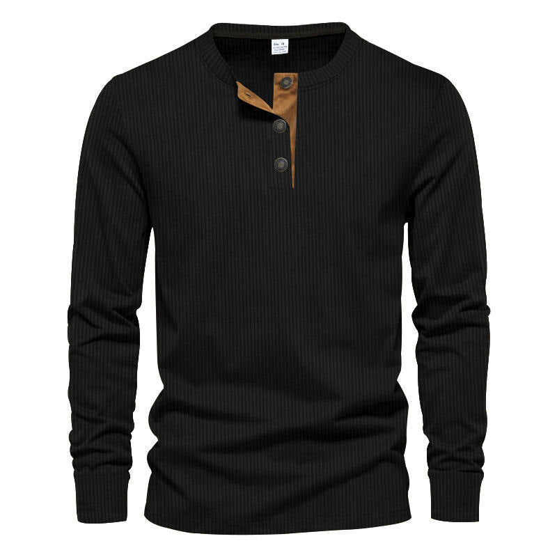 Men's long-sleeve shirt with textured ribbed look and fashionable button placket detail Skorter
