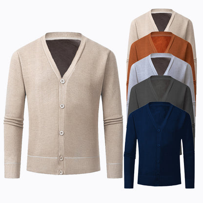 Herrkardigan med V-ringning och knapplös design Skorter