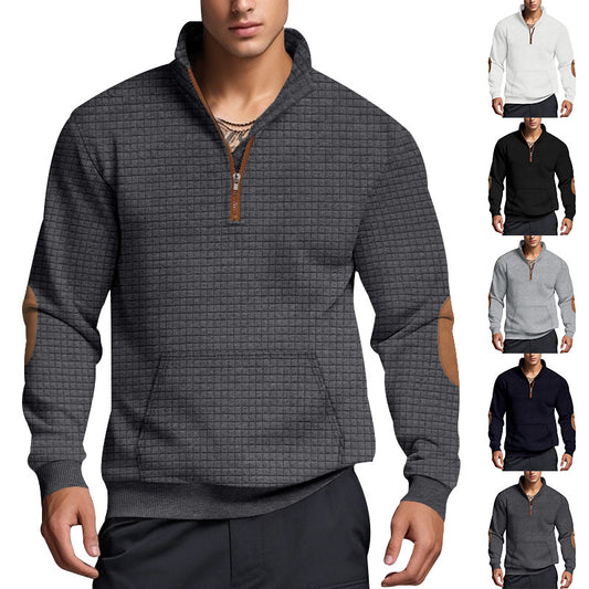 Men's sporty sweater with half zipper and structured surface Skorter