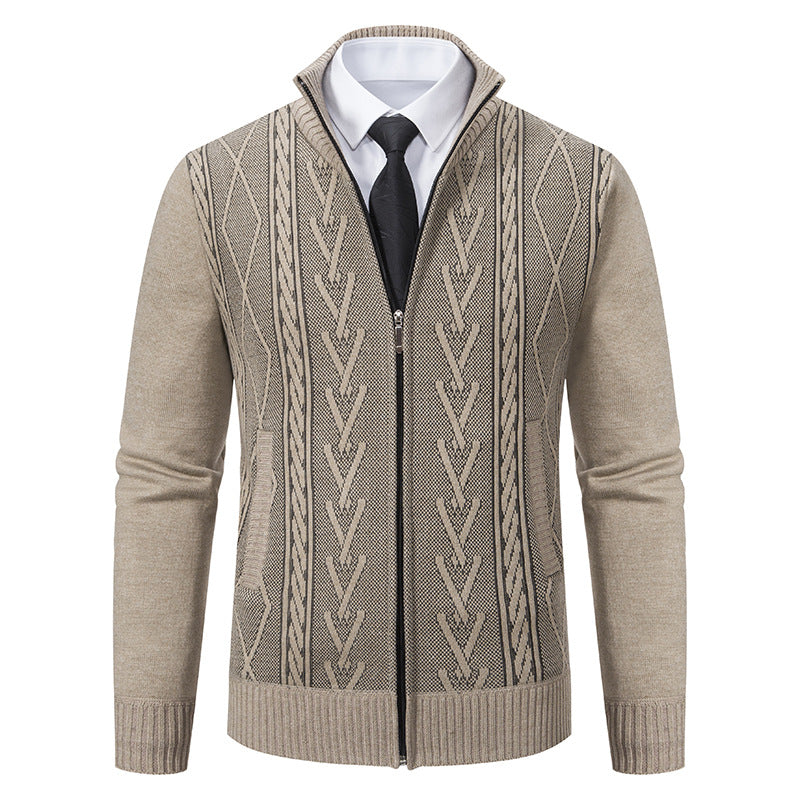 Men's cardigan with modern zipper and elegant cable structure Skorter