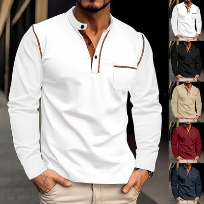 Men's long-sleeved shirt with fashionable collar and practical breast pocket Skorter