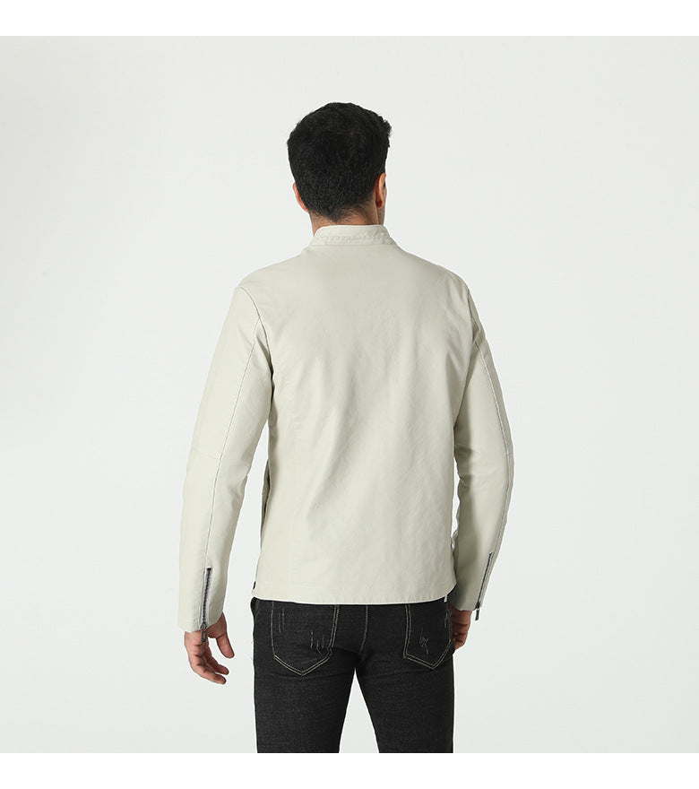 Men's stylish faux leather jacket with elastic collar Skorter