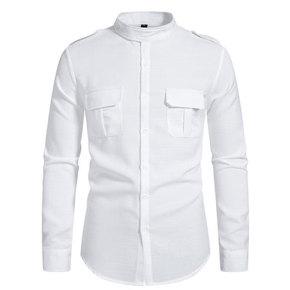 Men's long sleeve shirt with elegant breast pockets and modern stand-up collar Skorter