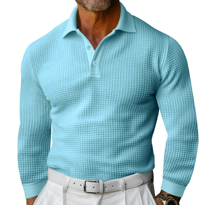 Men's Luxurious Long Sleeve Polo Shirt with Textured Design and Modern Details Skorter