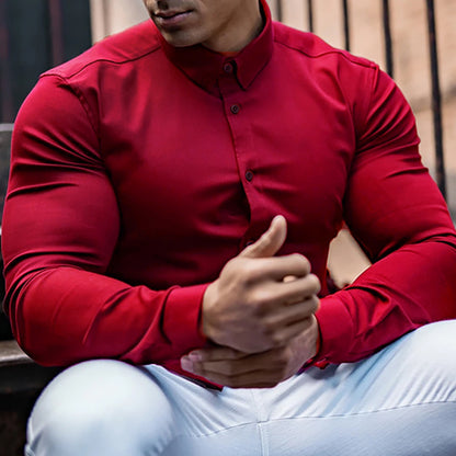 Men's sporty long sleeve shirt with textured fabric and modern cut Skorter