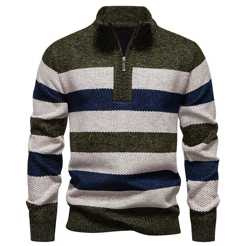 Men's stylish knit sweater with half zipper and striped pattern Skorter