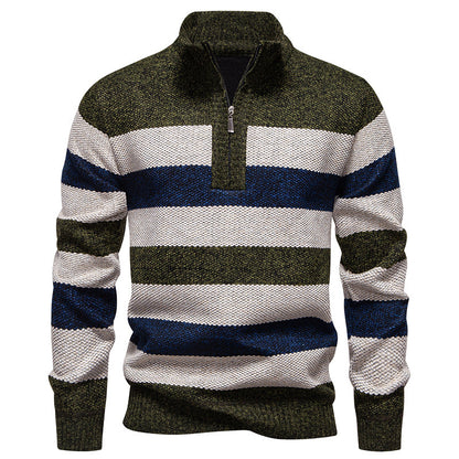 Men's stylish knit sweater with half zipper and striped pattern Skorter